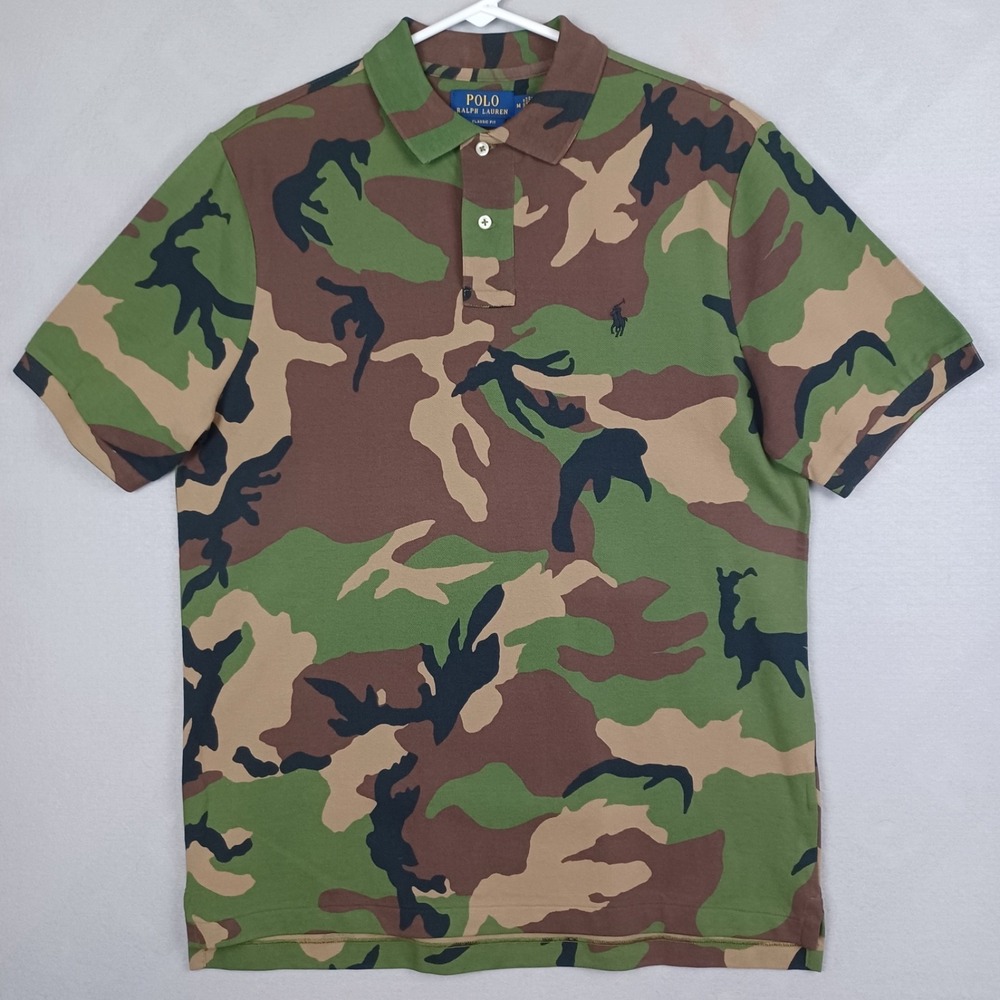 Polo Ralph Lauren Polo Shirt Mens M Cotton Camo Classic Fit Short Sleeve Pony